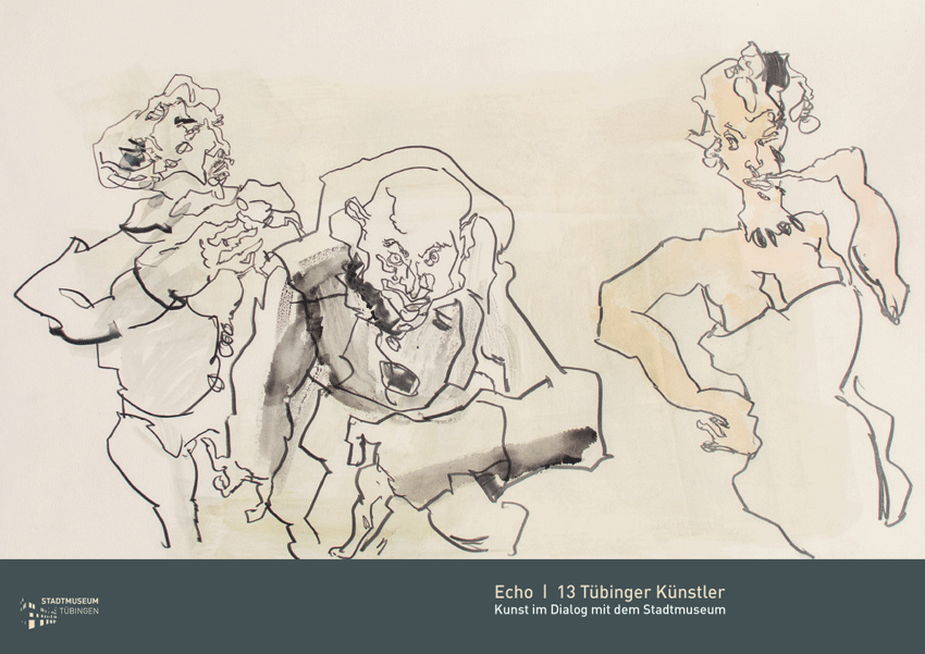Einladungskarte: Frido Hohberger Kolorierte Bleistiftzeichnung zur Mozart-Oper "Don Giovanni"